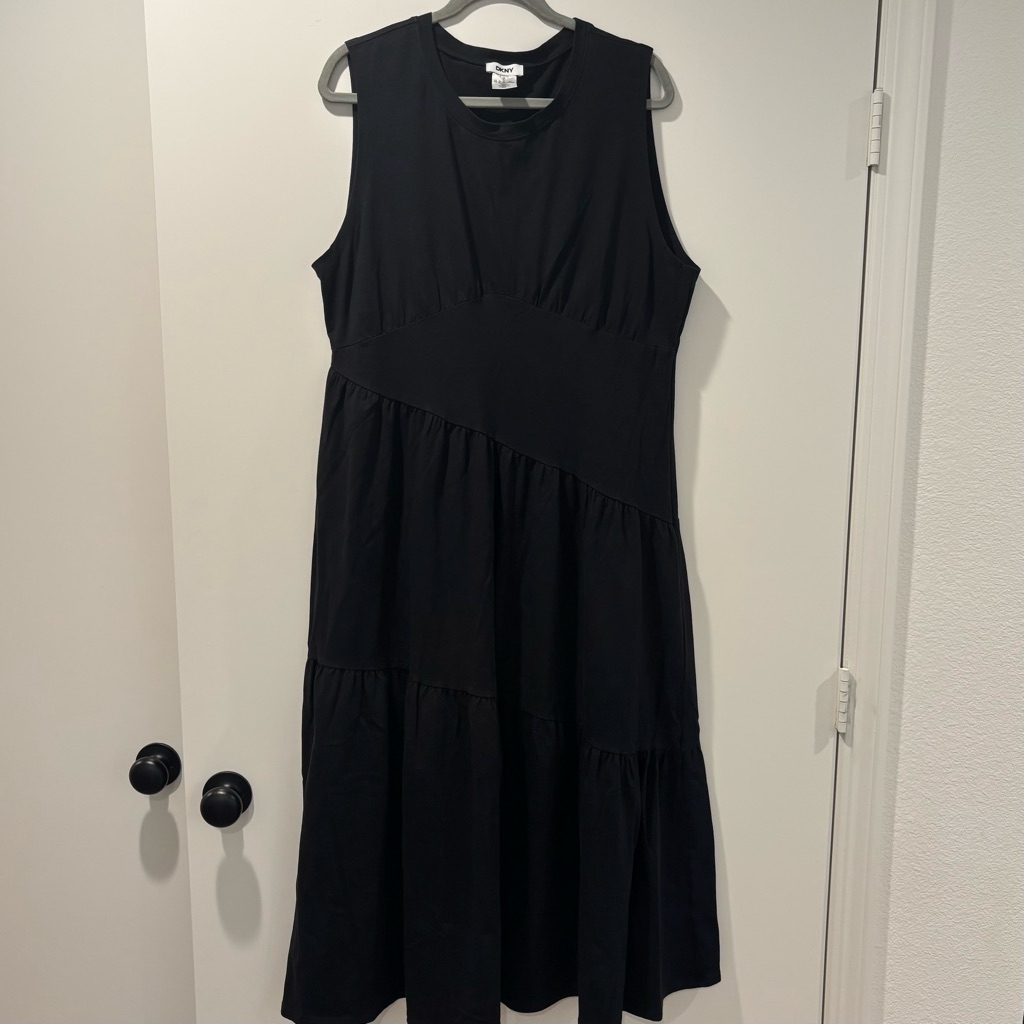 Dkny Black Tiered Stretch Cotton Maxi Dress Xl
